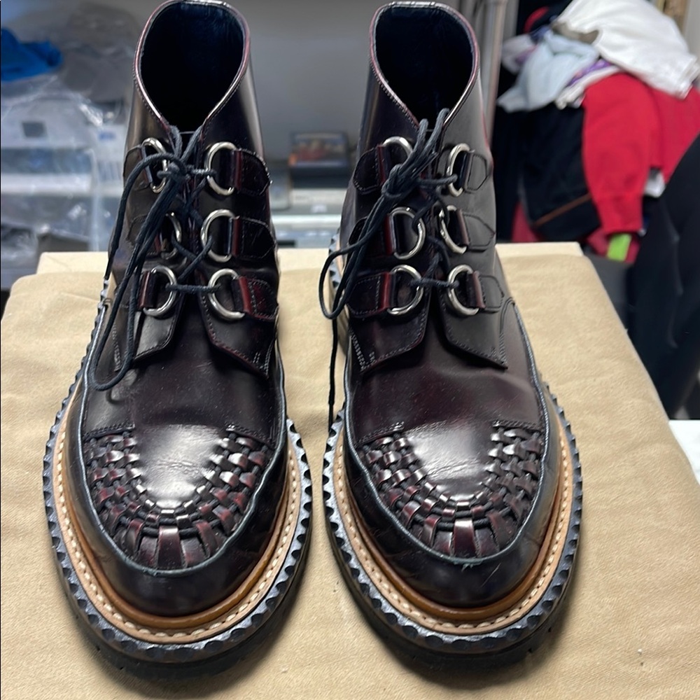 Burberry Black Combat Boots with Chunky Sole and Decorative Eyelets